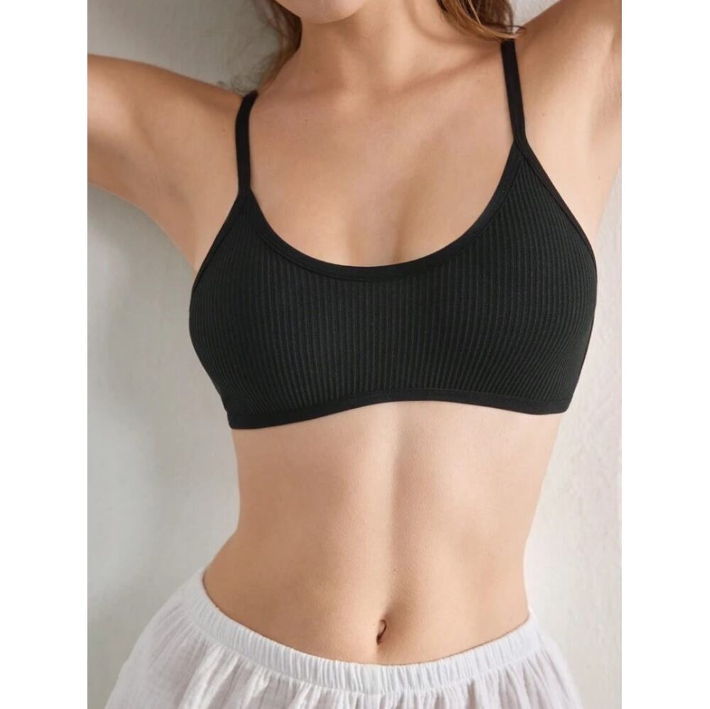 Free People Black Ribbed Bandeau Strappy Back Seamless Bralette Bra Size XS/S